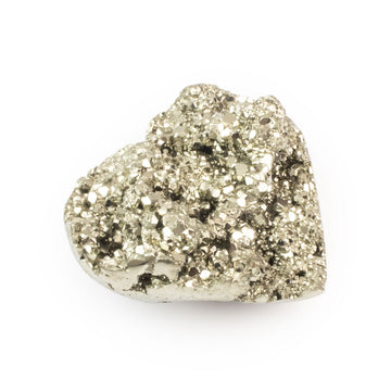Pyrite Heart Cluster, angled view showing top cluster and polished underside with natural craters.